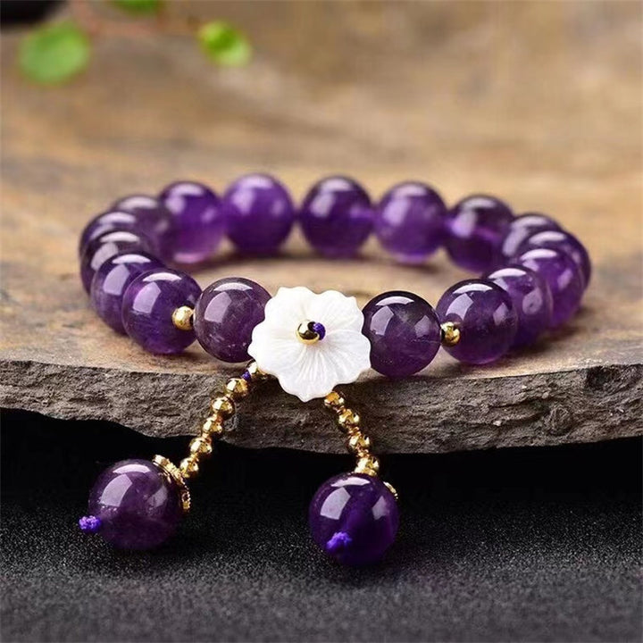 Armband mit Buddha Stonesn, natürlicher Amethyst-Kristallblume, spirituelle Heilung