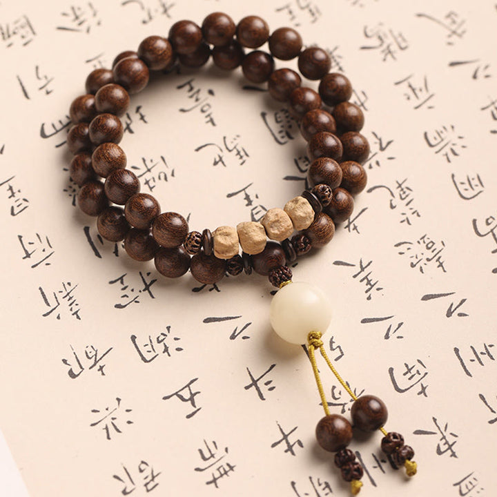 Buddha Stones, Sandelholz, kleines Blatt, rotes Sandelholz, Bodhi-Samen-Reinigung, doppelt gewickeltes Armband