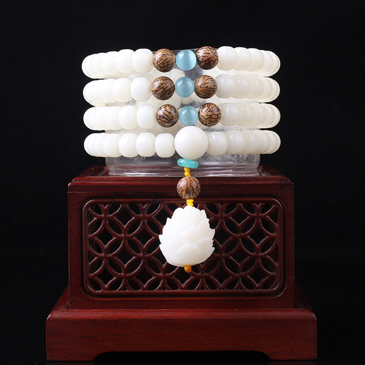 Buddha Stones Weiß Bodhi Seed Mala 108 Perlen Glücksarmband