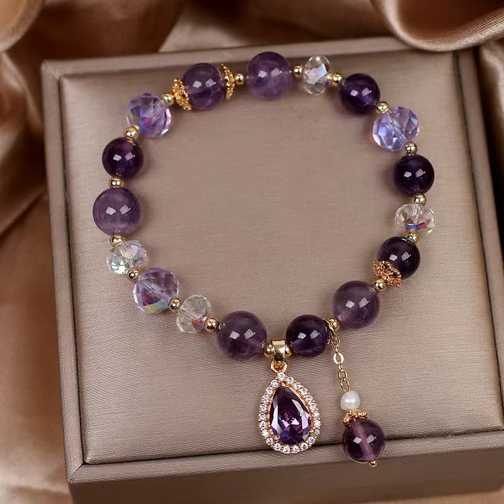 Natürliches Amethyst-Zirkon-Liebesherz-Heilungsseelen-Charm-Armband