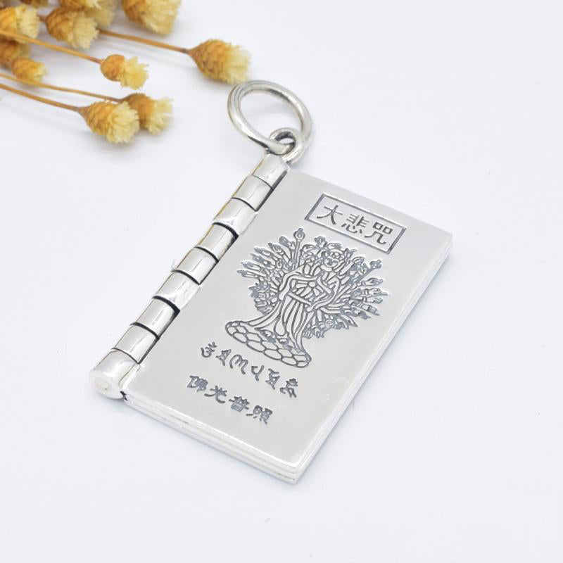 990 Sterling Silber Herz Sutra Großes Mitgefühl Shurangama Mantra Lotus Vajra Frieden Halskette Anhänger