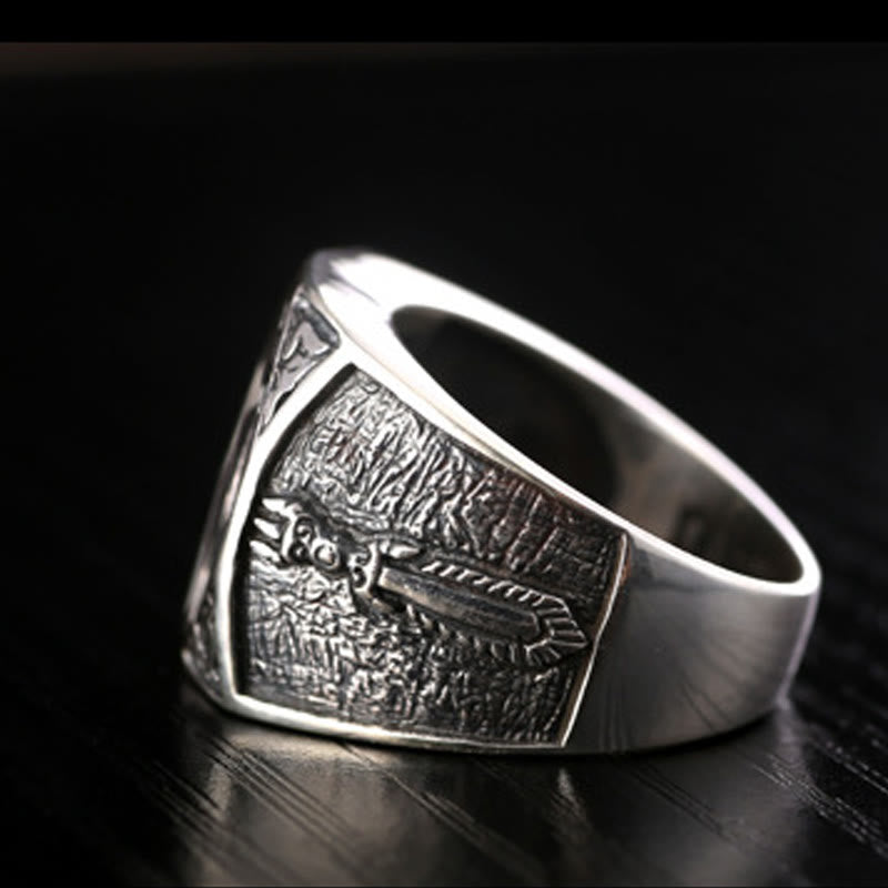 Verstellbarer Ring aus 925er-Sterlingsilber mit Buddha Stonesn, Sanskrit-Design, geschnitzter Schutz