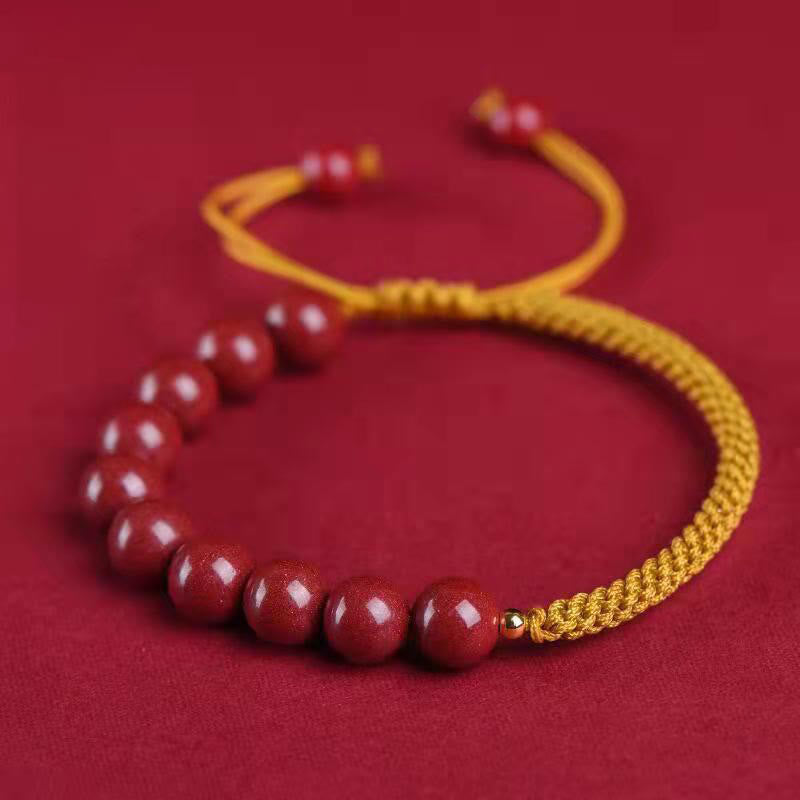 Buddha Stones Natural Cinnabar King Kong Knot Blessing String Armband