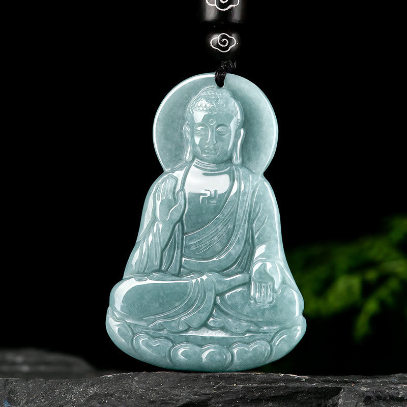 Buddha Stones Amitabha Buddha natürliche Jade Lotus Amulett Mitgefühl String Halskette Anhänger