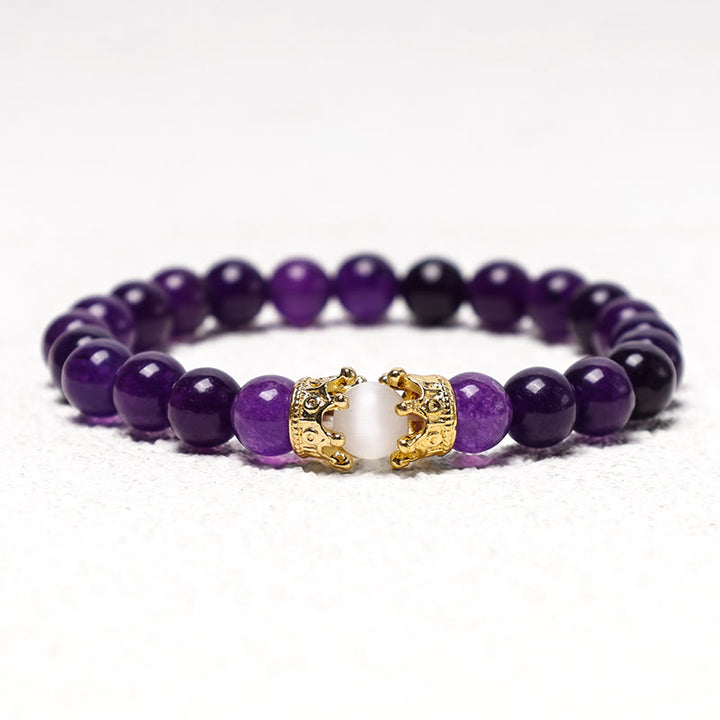Buddha Stones Naturstein King&amp;Queen Crown Healing Energy Beads Paar Armband