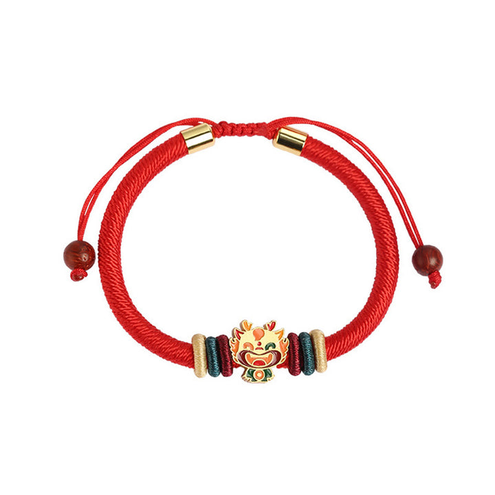 Buddha Stones Handgefertigtes geflochtenes rotes Armband aus 925er-Sterlingsilber, Jahr des Drachen, niedliches chinesisches Sternzeichen, Glück