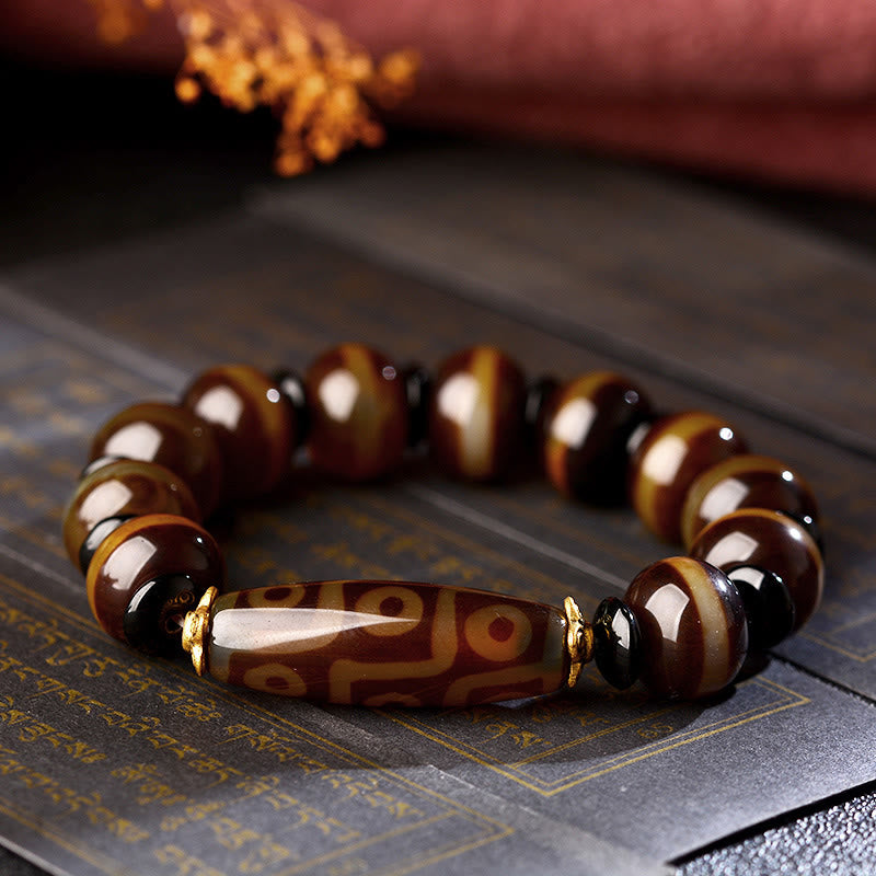 Buddha Stones Tibetisches natürliches Neun-Augen-Dzi-Perlen-Achat-Armband für Reichtum und Segen