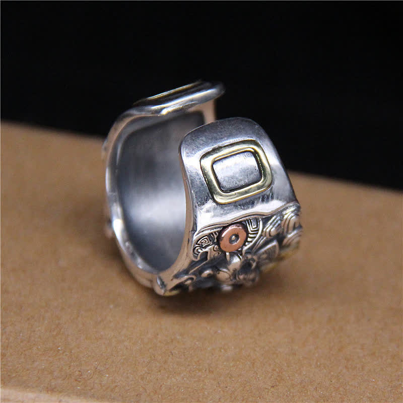 925 Sterling Silber Fengshui Kui Rinderschutz Verstellbarer Ring