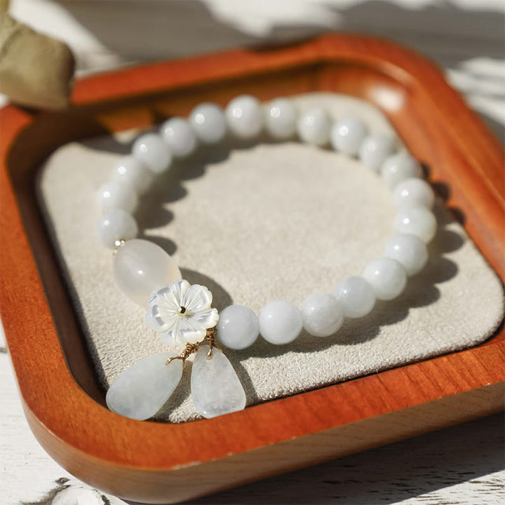Buddha Stones Glücksarmband aus natürlicher Weiß Jade
