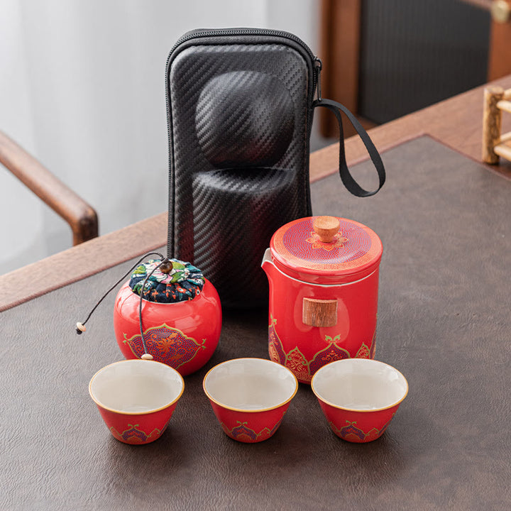 Buddha Stones Blume Chinesische Gongfu Keramik Teekanne Tragbare Outdoor Reise Tee-Set Tasche