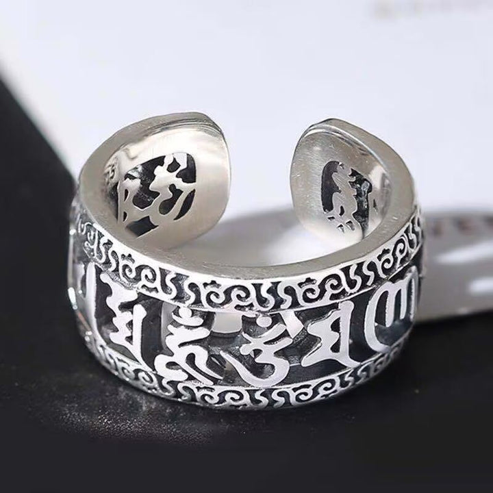 Buddha Stones Vintage Tibet Om Mani Padme Hum Ring mit geschnitztem, hohlem Design und Reinheit