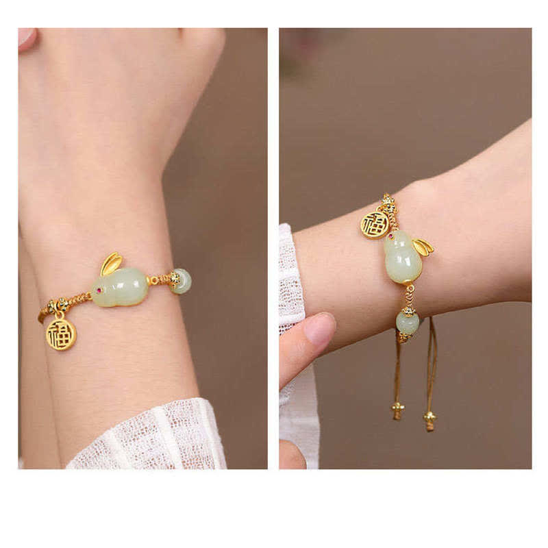 Buddha Stones Jahr des Kaninchens Hetian Jade Glück Segen Reichtum Armband