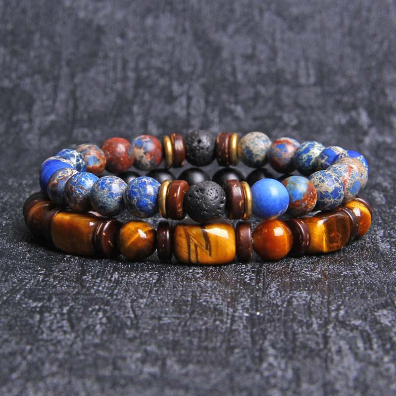 Buddha Stones 2PCS Heilkristall-Kaiserstein-Tigerauge-Perlenarmband