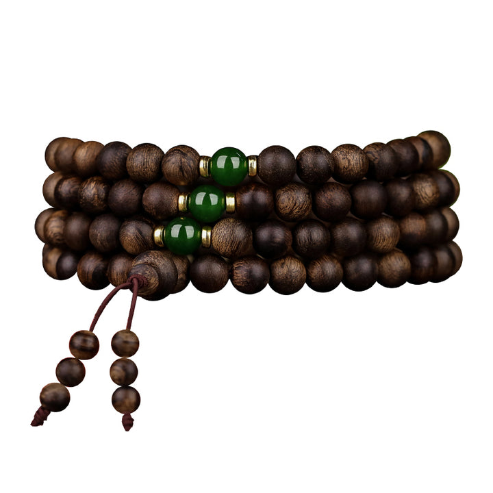 Buddha Stones 108 Mala Perlen Indonesien Tarakan Seltenes Adlerholz Cyan Jade Armband zur Abwehr böser Geister