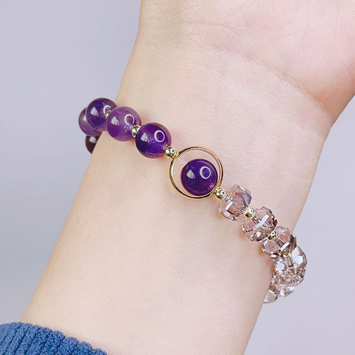 Buddha Stones Amethyst-Kristall, vierblättriges Kleeblatt, heilendes Charm-Armband