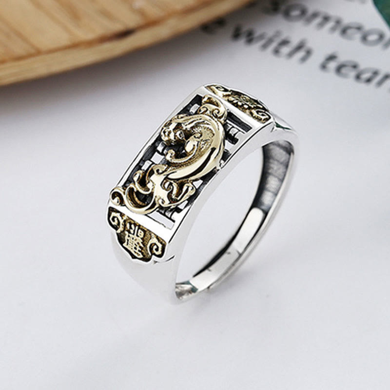 925 Sterling Silber PiXiu Luck Wealth Verstellbarer Ring