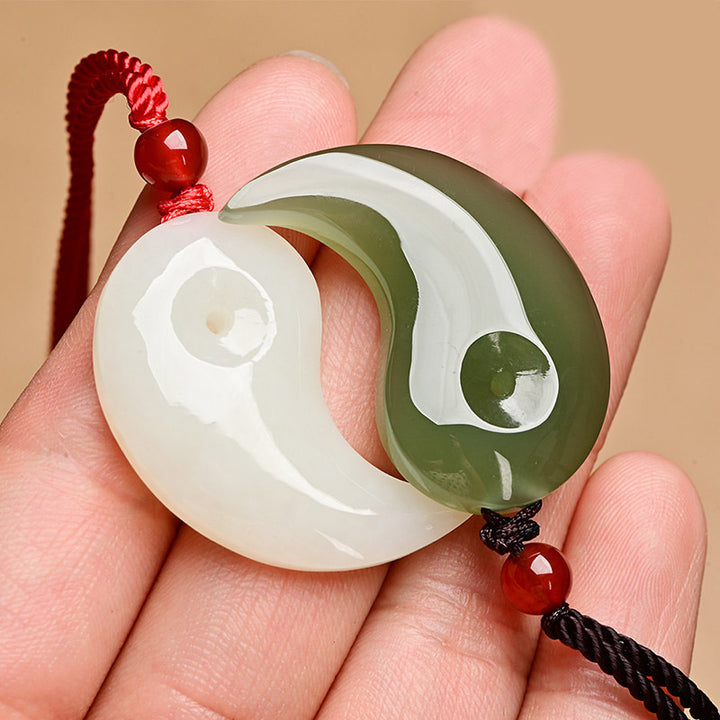 Yin Yang Weiß Jade Cyan Jade Schutz Segen Halskette String Anhänger