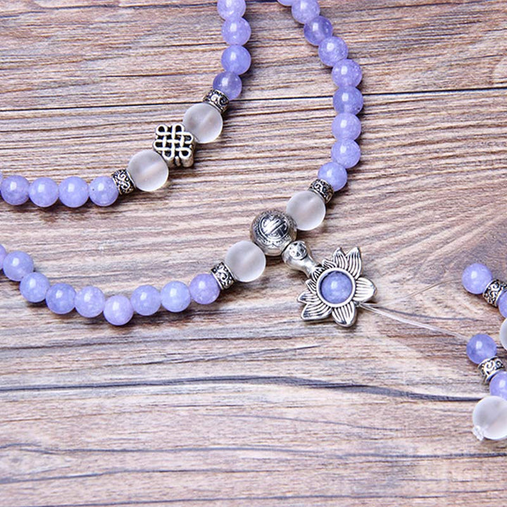 Buddha Stones Lila Jaspis Perlenstärke Armband Mala