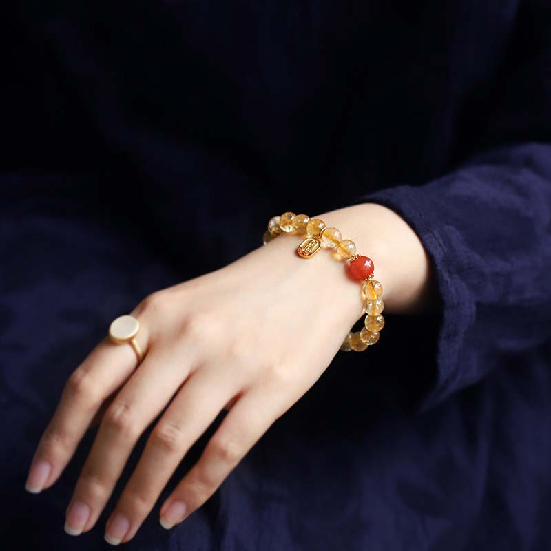 Glücksbringer-Armband mit Buddha Stonesn, Citrin und rotem Achat