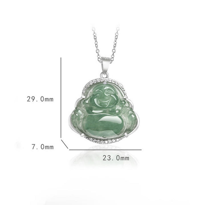 Buddha Stones 925 Sterling Silber Lachender Buddha Natürliche Jade Glück Wohlstand Halskette Kettenanhänger