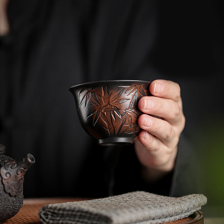 Buddha Stones, Lotusblatt, Blumenlandschaft, Drache, Bambus, Keramik-Teetasse, Kung-Fu-Teetasse, Schüssel