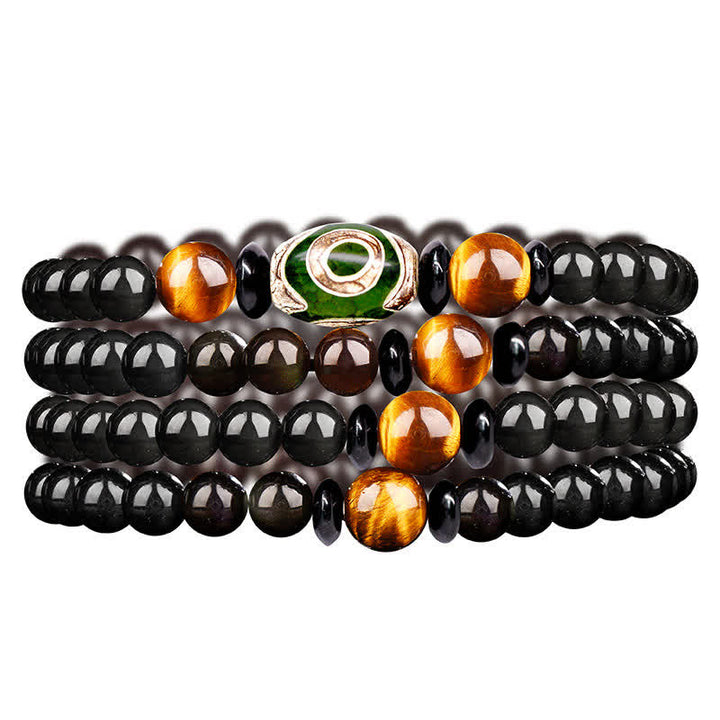 108 Perlen, schwarzer Obsidian, Dzi-Perle, Tigerauge-Achat, heilendes Mala-Armband