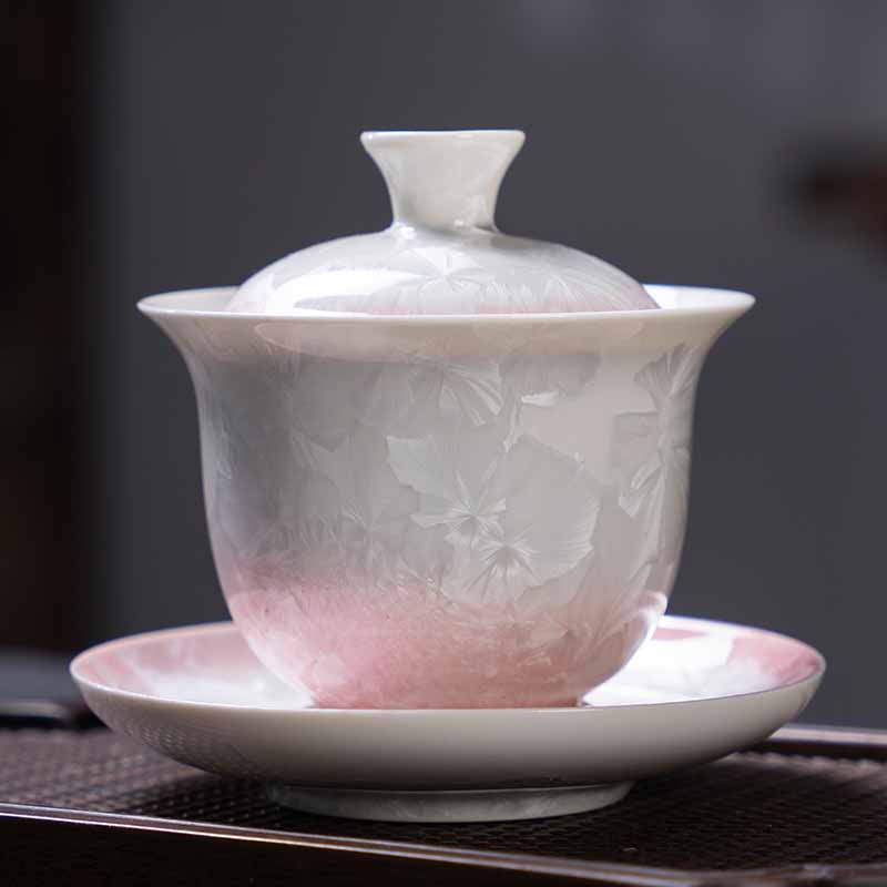 Buddha Stones Traditionelle glasierte Keramik Gaiwan Sancai Teetasse Kung Fu Teetasse und Untertasse mit Deckel 180 ml