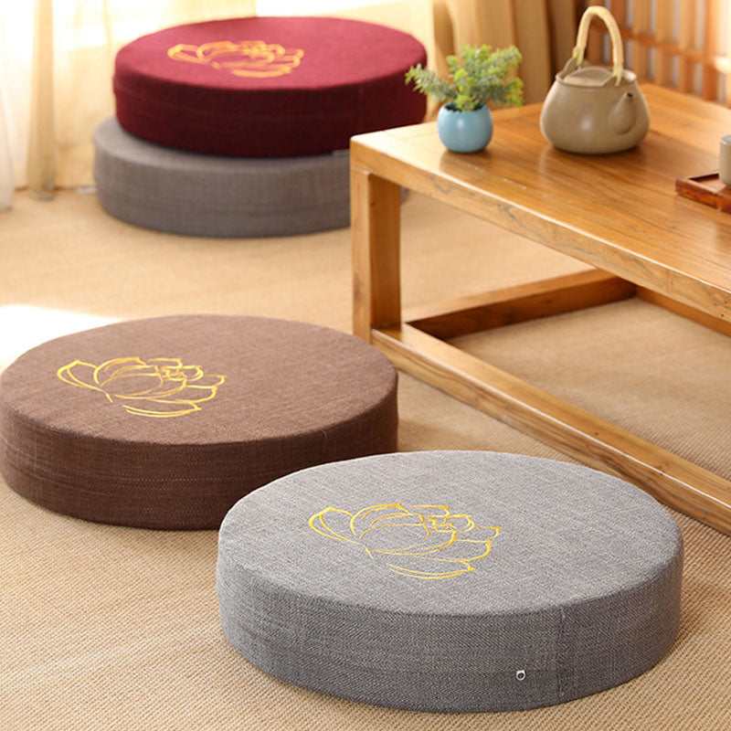 Buddha Stones Lotus Stickerei Baumwollleinen Meditationssitzkissen