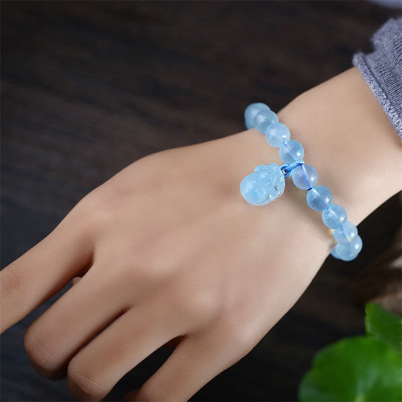 Natürliches Aquamarin-Bernstein-Pixiu-Friedensheilungs-Charm-Armband