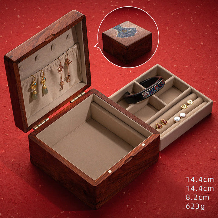 Antike Blumenblatt handgemachte Palisander Schmuck Aufbewahrungsbox Holz Geschenk Organizer Box