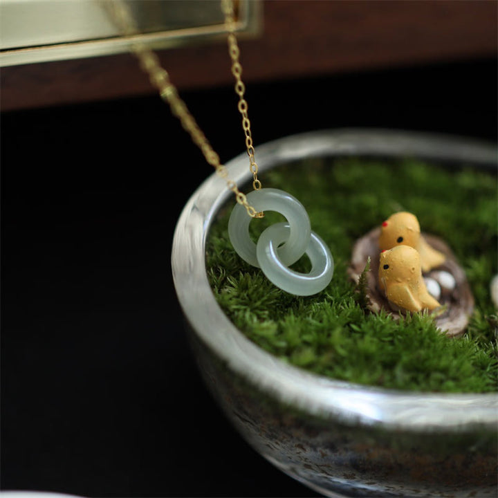 Buddha Stones 925 Sterling Silber natürliche doppelte Friedensschnalle Hetain Jade Glück Halskette Anhänger