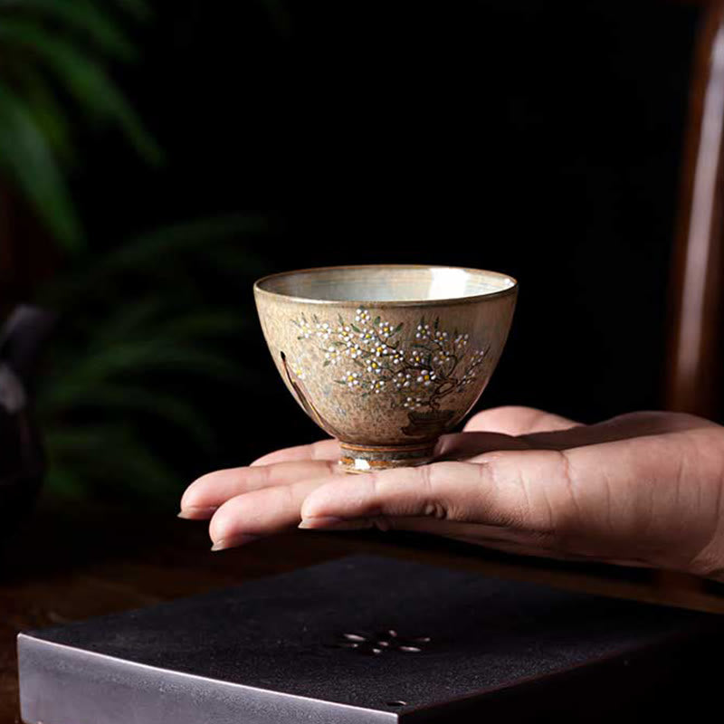 Buddha Stones Jingdezhen handbemaltes Ru-Ofen-Porzellan Hanfu-Mädchen-Blumen-Keramik-Teetasse Kung-Fu-Teetassen