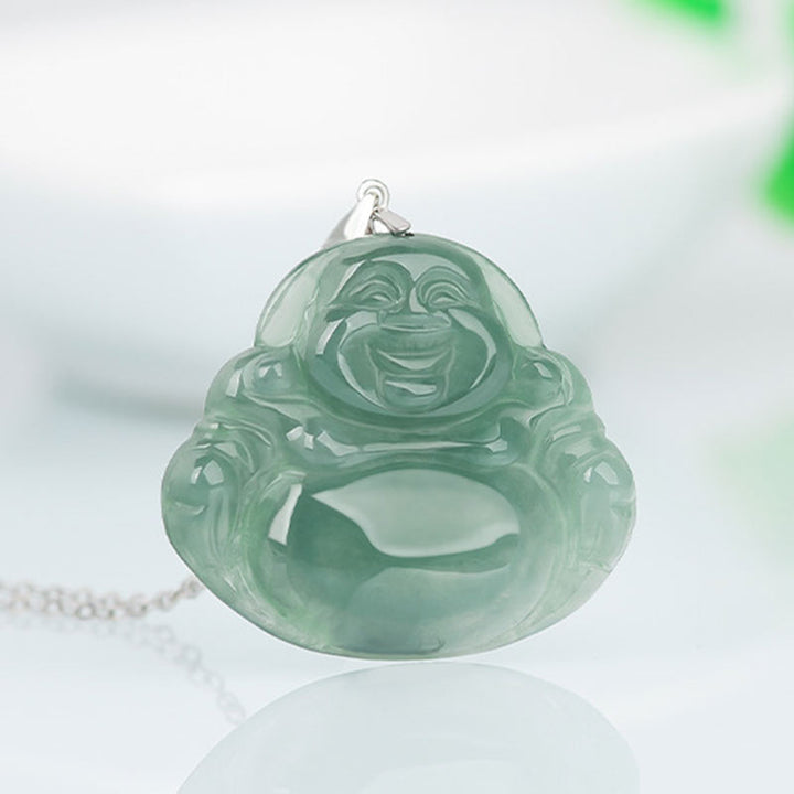 Buddha Stones 925 Sterling Silber Lachender Buddha Jade Schutz Ruhe Halskette Kettenanhänger