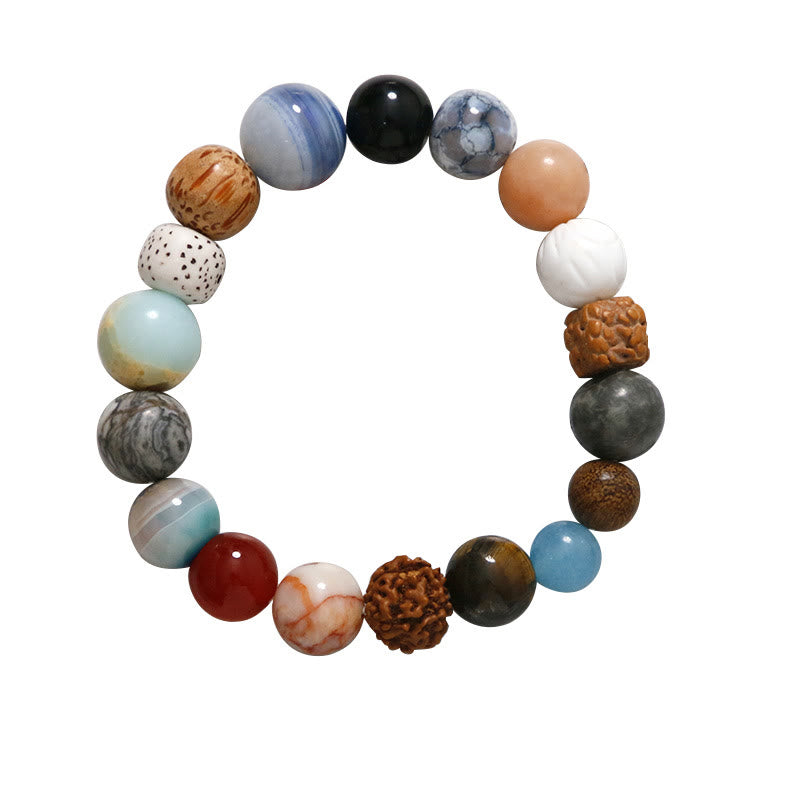 Buddha Stones Armband aus natürlichem Bodhi-Samenkristallstein und Achat, hält böse Geister fern