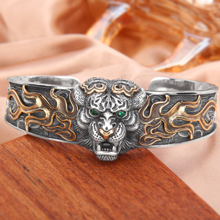 Buddha Stones Armband aus 925er-Sterlingsilber mit chinesischem Sternzeichen Tiger hält böse Geister fern