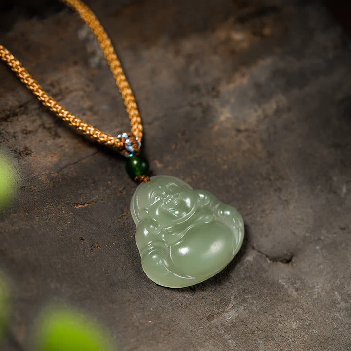 Lachender Buddha Jade Lotus Wohlstand String Halskette Anhänger