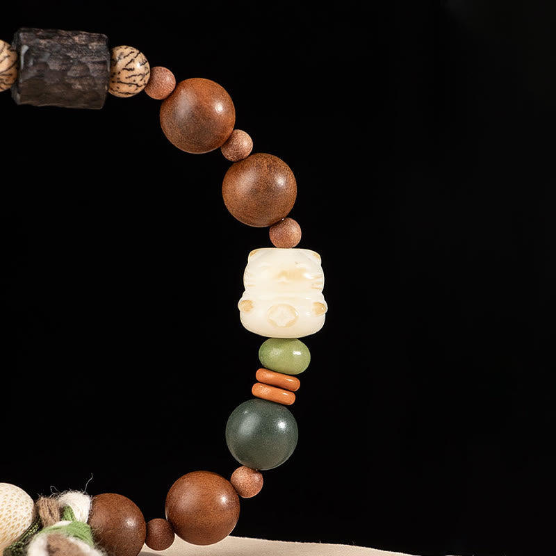 Buddha Stones, Blitzschlag, Holz, Bodhi-Samen, Katzenpfote, Kralle, Glücksverheißung, Schutz, Quastenarmband