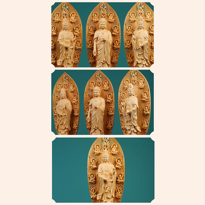 Buddha Stones, handgefertigt, Kwan Yin, Avalokitesvara, Tathagata, Mahasthamaprapta, Bodhisattva-Statue, Buchsbaum, Fülle, Dekoration