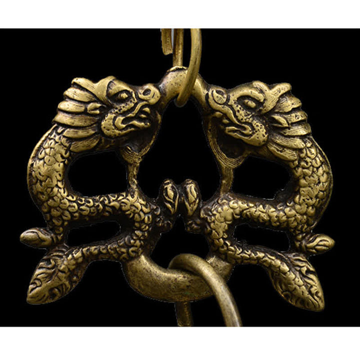 Tibetisch graviertes Buddha-Drachen-Windspiel, Glocke, Kupfer, Glück, Wanddekoration