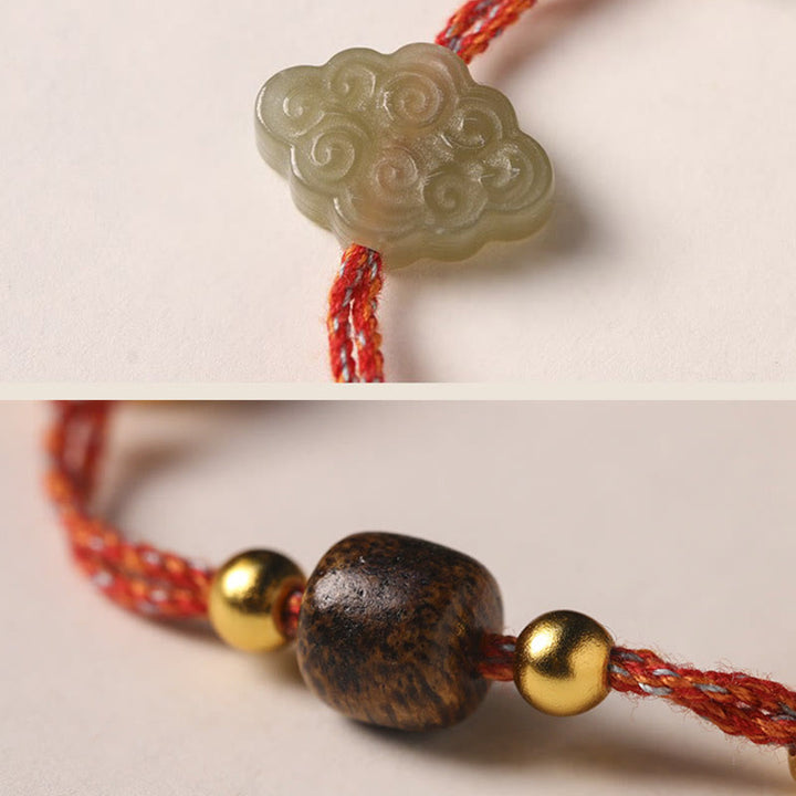 Buddha Stones, handgefertigt, verheißungsvolle Wolken, Hetian-Jade, Fu-Charakter, Glück, Glück, Seil-Armband