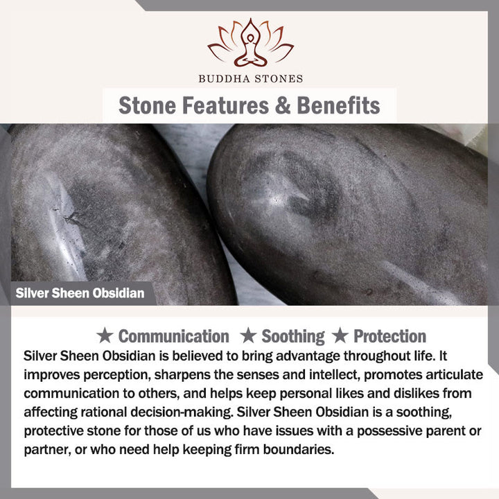Buddha Stones Natürliches Silber glänzendes Obsidiankristall Om Mani Padme Hum Perlenschutzarmband