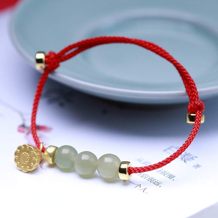 Buddha Stones Natürliches Jade-Lotussamen-Armband mit roter Schnur