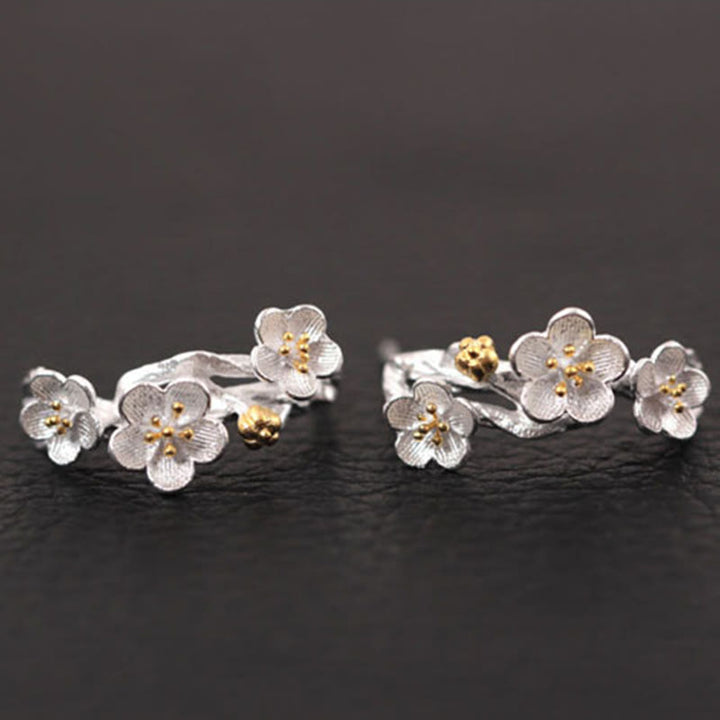 Buddha Stones 925 Sterling Silber Pflaumenblüten-Blumensegen-Ohrringe