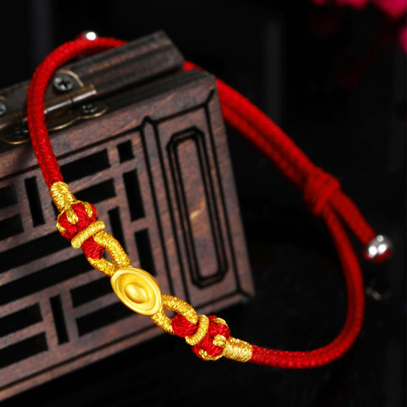 Buddha Stones 999 Goldbarren Handgefertigtes achtfädiges Friedensknoten-Gewebe-Glücksseil-Armband