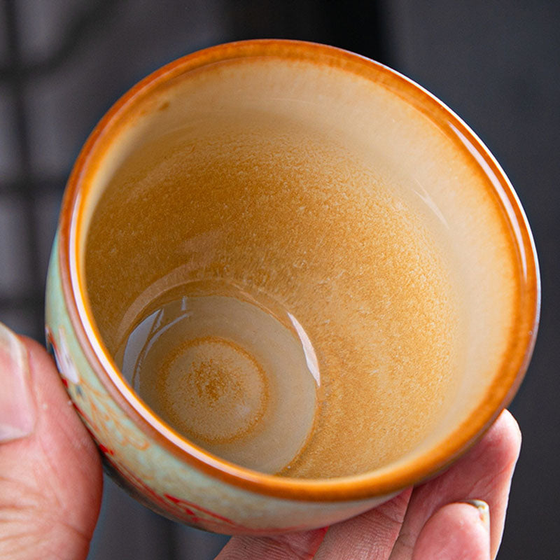 Buddha Stones, bunt, Hirsch, Pipa, Schnee, Pflaumenblüten, Berge, Flüsse, Vogel, Keramik-Teetasse, Kung-Fu-Teetasse, Schüssel