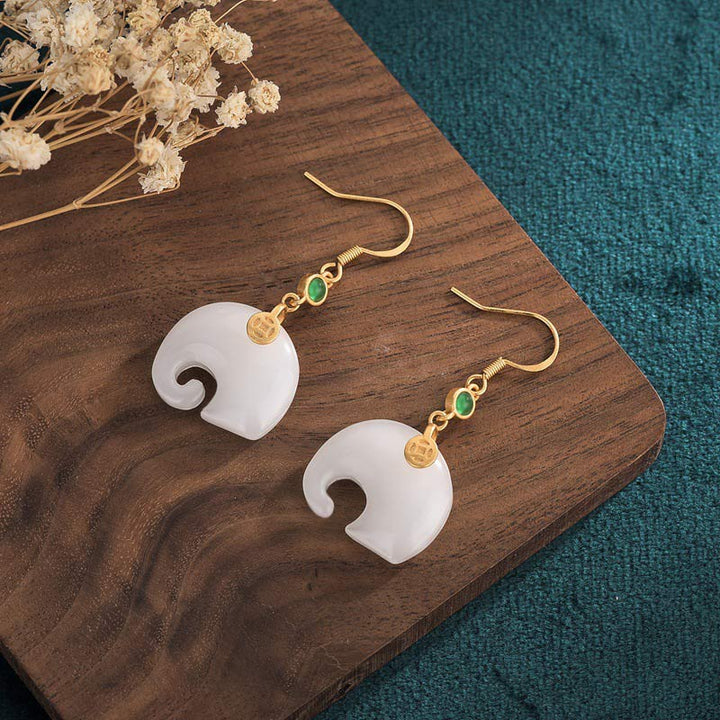 FengShui Elefanten-Ohrringe aus Weiß Jade