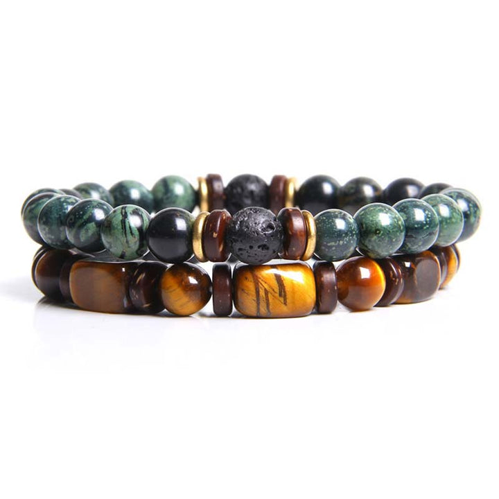 Buddha Stones 2PCS Heilkristall-Kaiserstein-Tigerauge-Perlenarmband