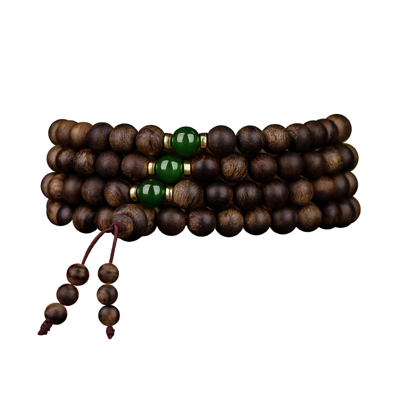 Buddha Stones 108 Mala Perlen Indonesien Tarakan Seltenes Adlerholz Cyan Jade Armband zur Abwehr böser Geister