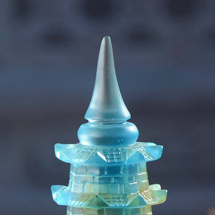 Feng Shui Wenchang Turm, handgefertigte Liuli-Kristall-Pagode, Kunststück, Glück, Heim- und Bürodekoration