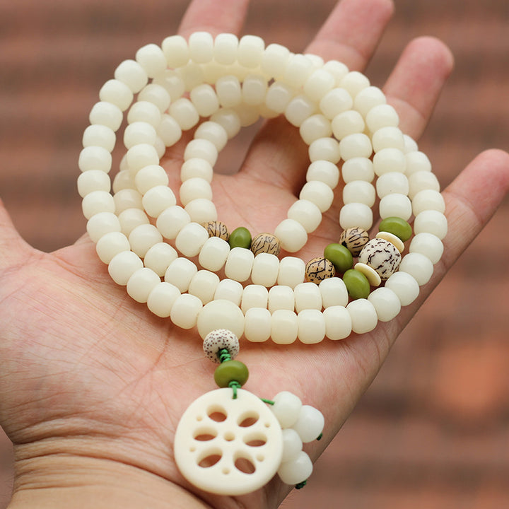 Weiß Bodhi Seed Mala 108 Perlen Glücksarmband